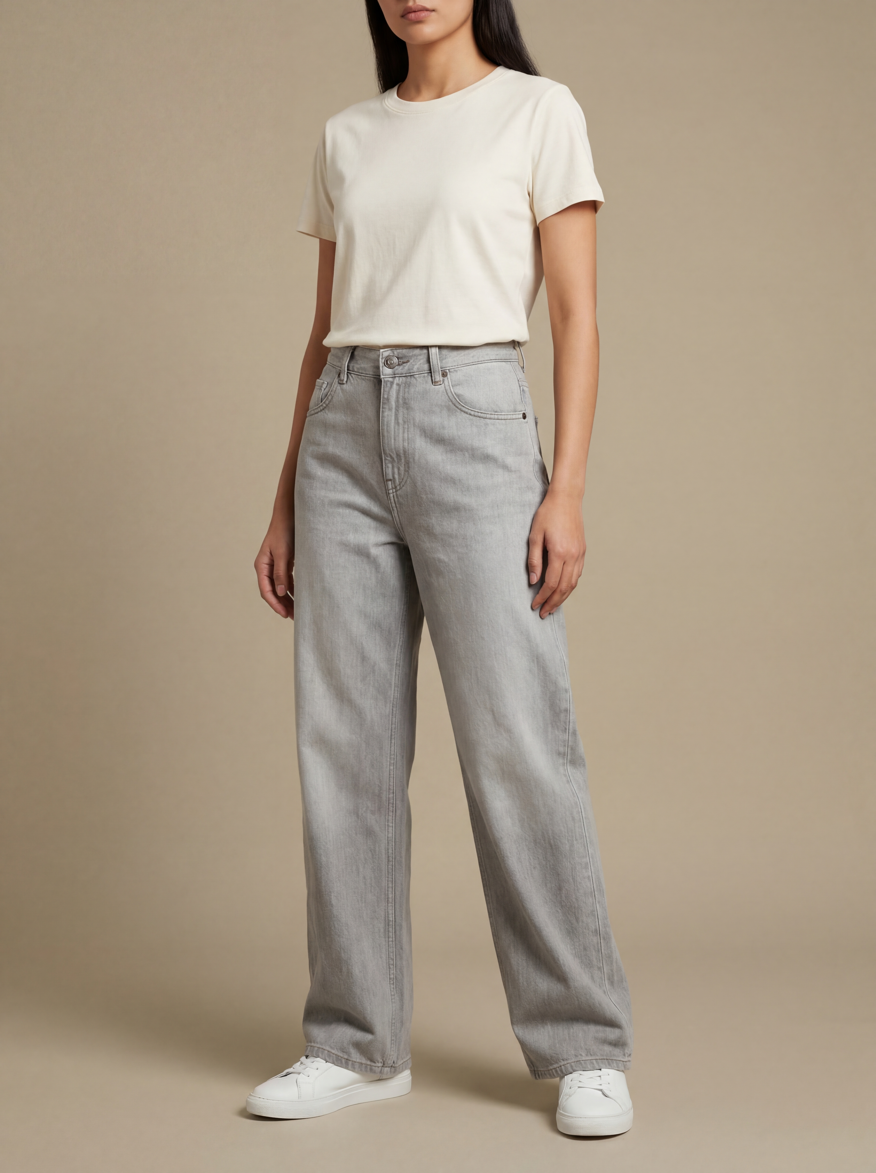 Washed Gray Wide-Leg Jeans Sample