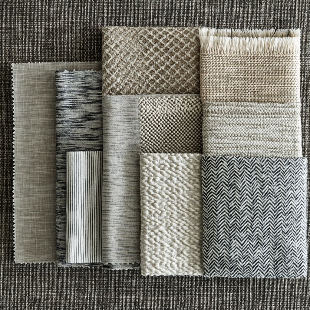 Linen Fabric Swatches  - plain weave, twill, herringbone, and jacquard